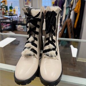 Coach Ivory Lace-Up Boots with Black Accents